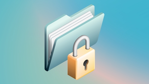 An illustrated image of a file with a lock in front of it, on a teal background