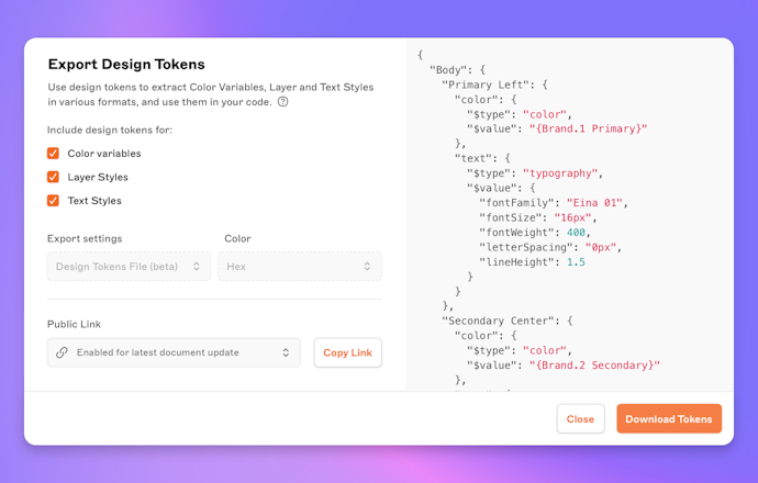 Grab Design Tokens straight from Libraries