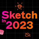 The words “Sketch in 2023” in the center of a grid with small illustrations and icons surrounding it representing different updates from the year.